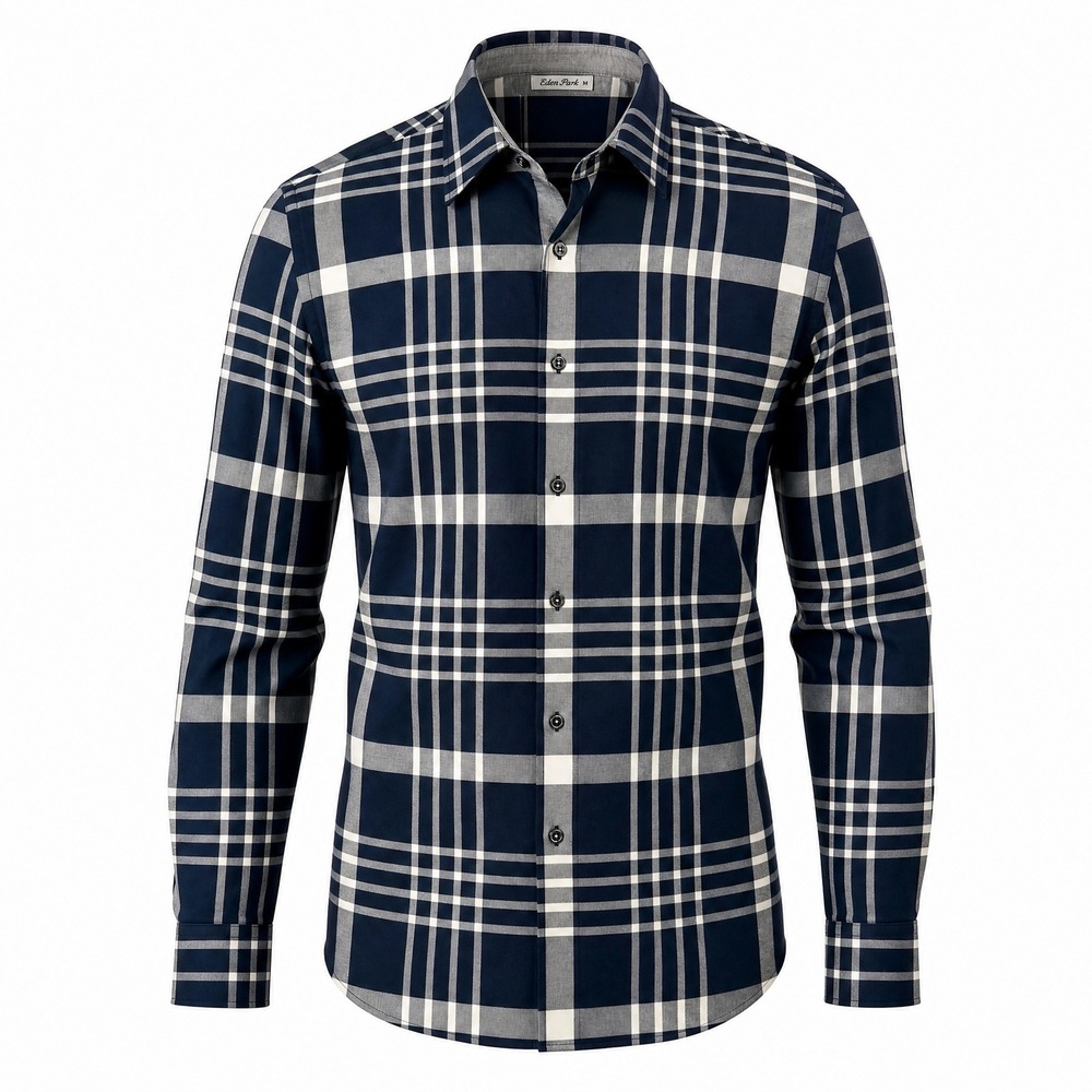 Bugatchi Button Down Shirt XL Navy Blue Plaid Shaped Fit Cotton Preppy Classic